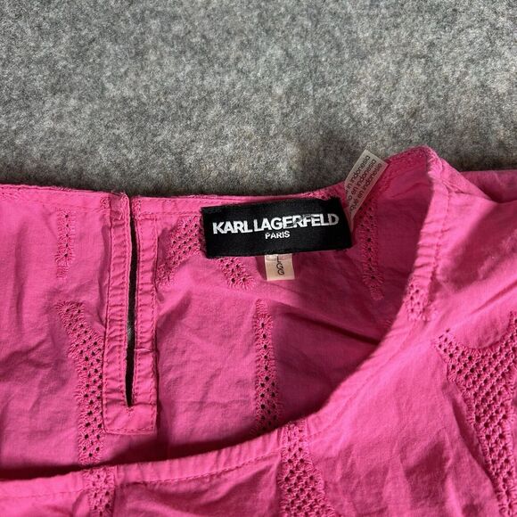 Karl Lagerfeld Top Women’s Large Paris Eiffel Tower Print Blouse Puff Sleeve - Picture 5 of 8